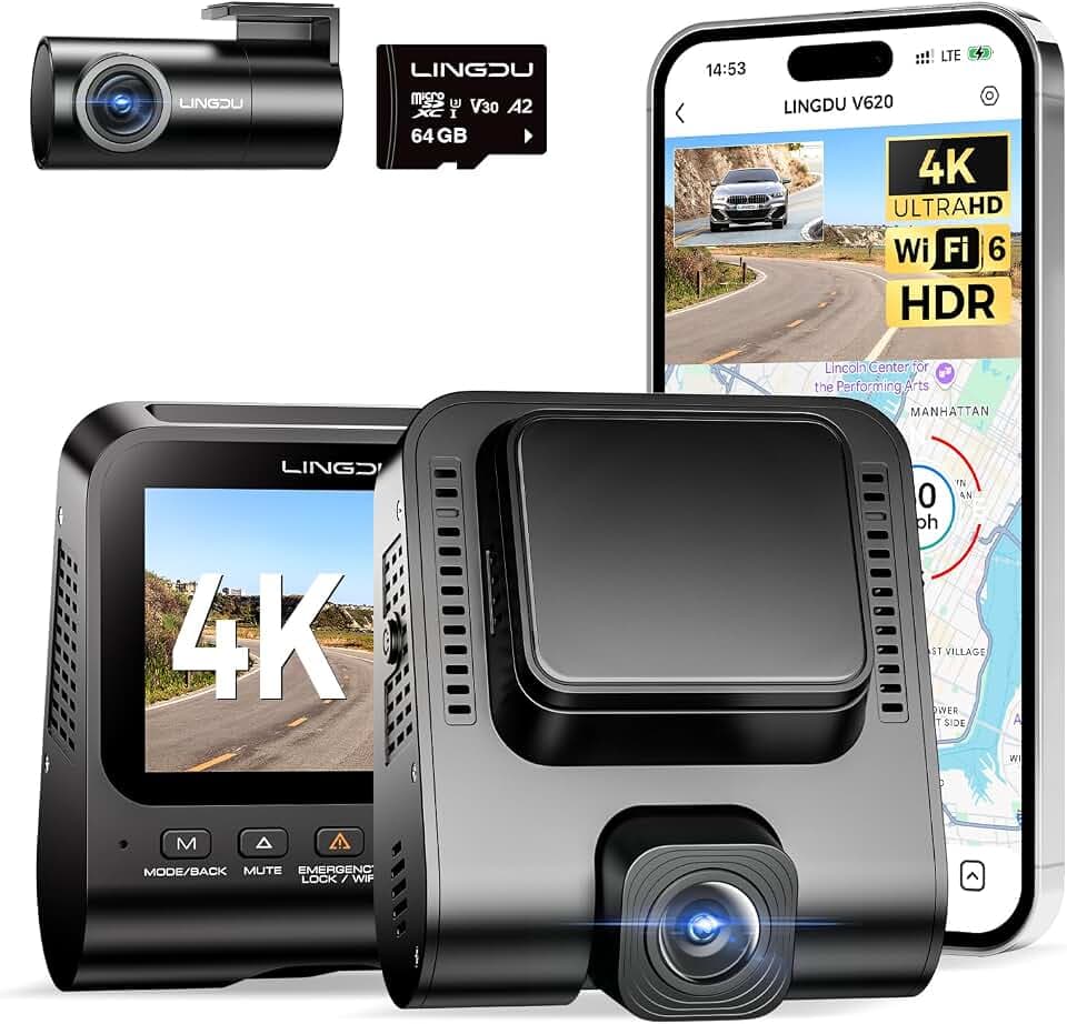 V620 Dashcam Auto Vorne Hinten 4K+1080P, WiFi 6, GPS, ADAS, F1.8