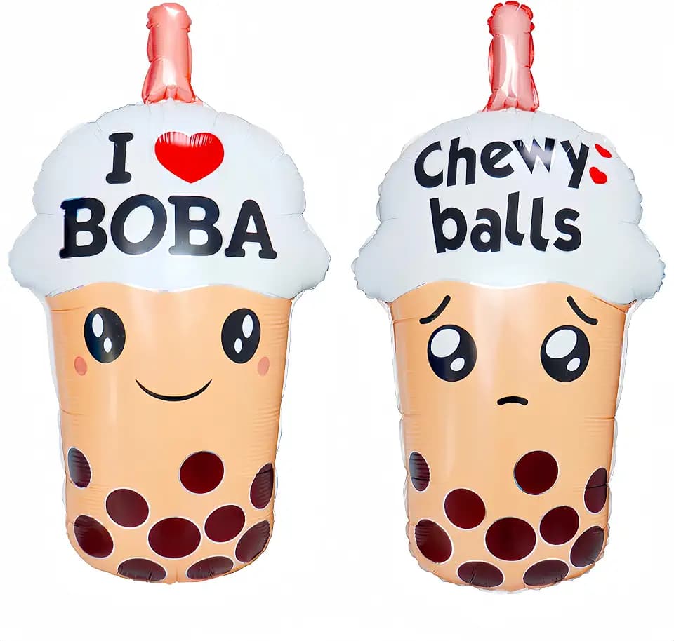 Boba Bubble Tea Balloons 2Pcs/Pearl Milk Tea Party Decorations/Happy Birthday Balloons for Baby Shower/Dinner Table Decorations/I Love Boba