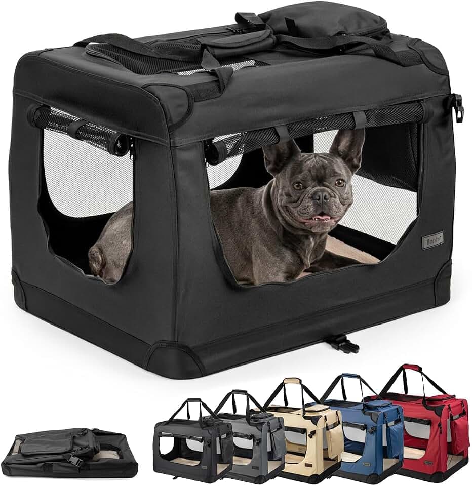 lionto Hundetransportbox, Faltbar, für Reise & Auto, 70x52x50 cm, Schwarz