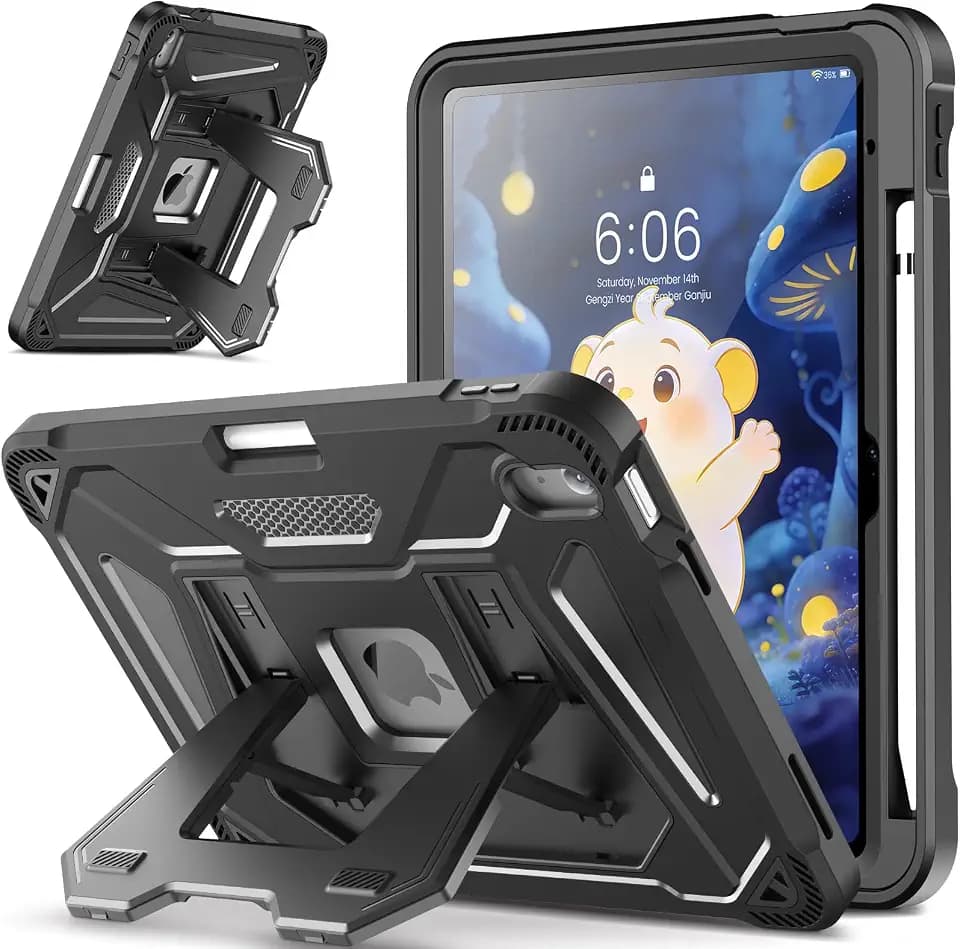 INFILAND Kids Case for iPad A16 11th Generation 11 Inch (2025), iPad 10th Generation 10.9 Inch (2022), Heavy Duty Rugged Shockproof Protective Cover with Dual-Support Folding Kickstand (Black)