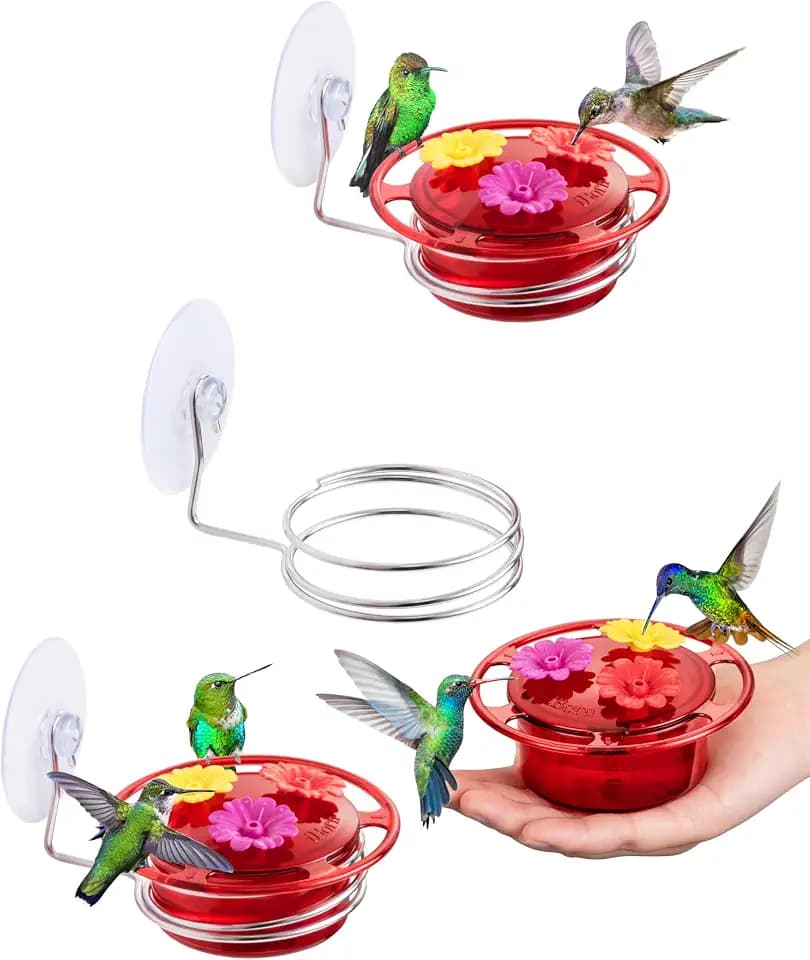 Window Hummingbird Feeder with Strong Suction Cup, BPA-Free 3.4OZ, Red 3 PK