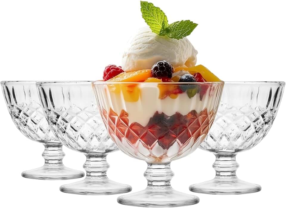 Glasmark KROSNO 1992 Eisgläser Eisschale Set 4 Stück 300 ml Transparentes Glas Dessertschale Fruchtgeleeschalen Spülmaschinenfest