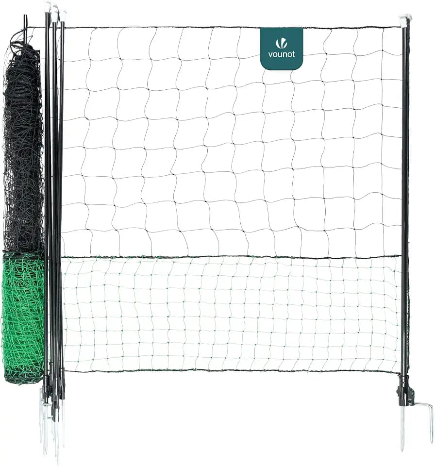 VOUNOT® Hühnerzaun & Hundezaun, 12m Mobiler Zaun mit Tür und Doppelspitze, universeller Begrenzungszaun ohne Strom, Robuster PE Gartenzaun Steckzaun, Kleintiernetz für Garten, Haus & Hof