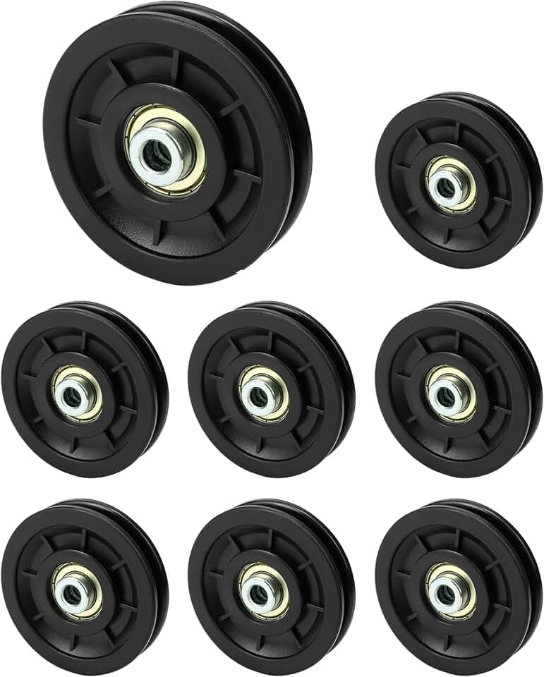 QWORK® 8stk. 90mm Nylon Seilrolle Umlenkrolle Universallager Riemenscheibe Drahtseilrolle für Gym Kabelmaschine Garagentor