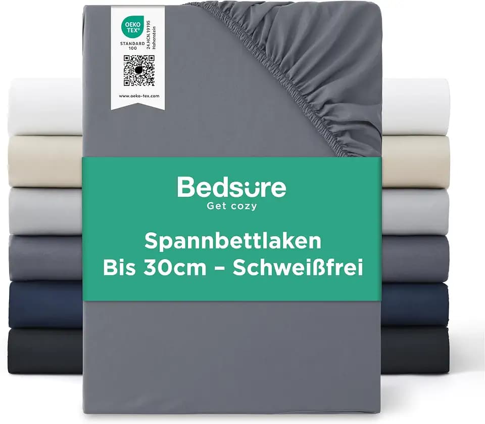 Bedsure Spannbettlaken 140x200cm Bettlaken Mikrofaser - bis 30cm, Anthrazit