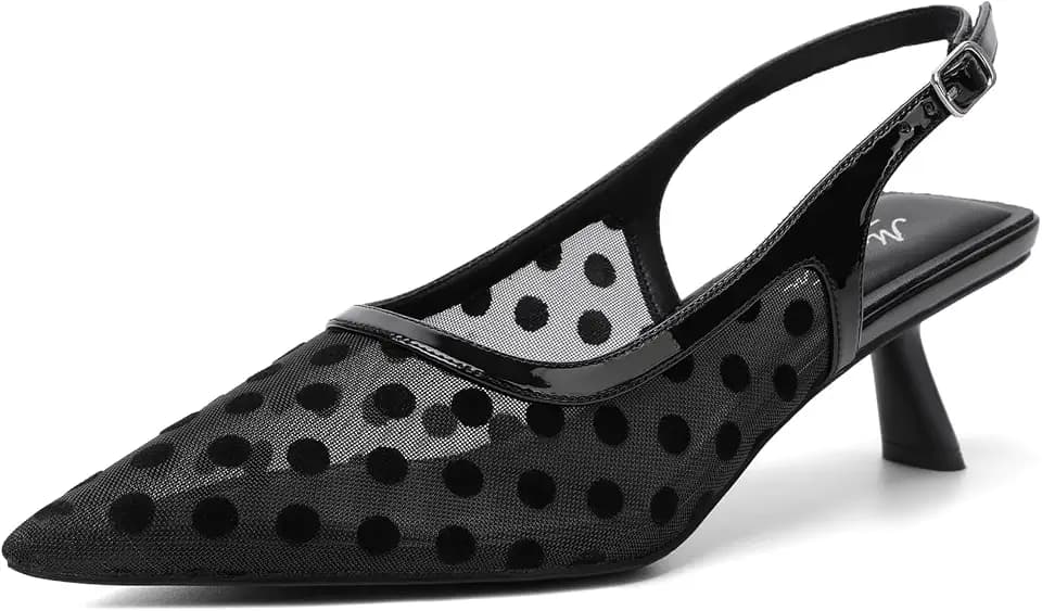 Mostrin Kitten Heels for Women Pointed Toe Pumps Patent Leather Low Heel Slingback Heels with Buckle Dress Shoes for Dating Party Working