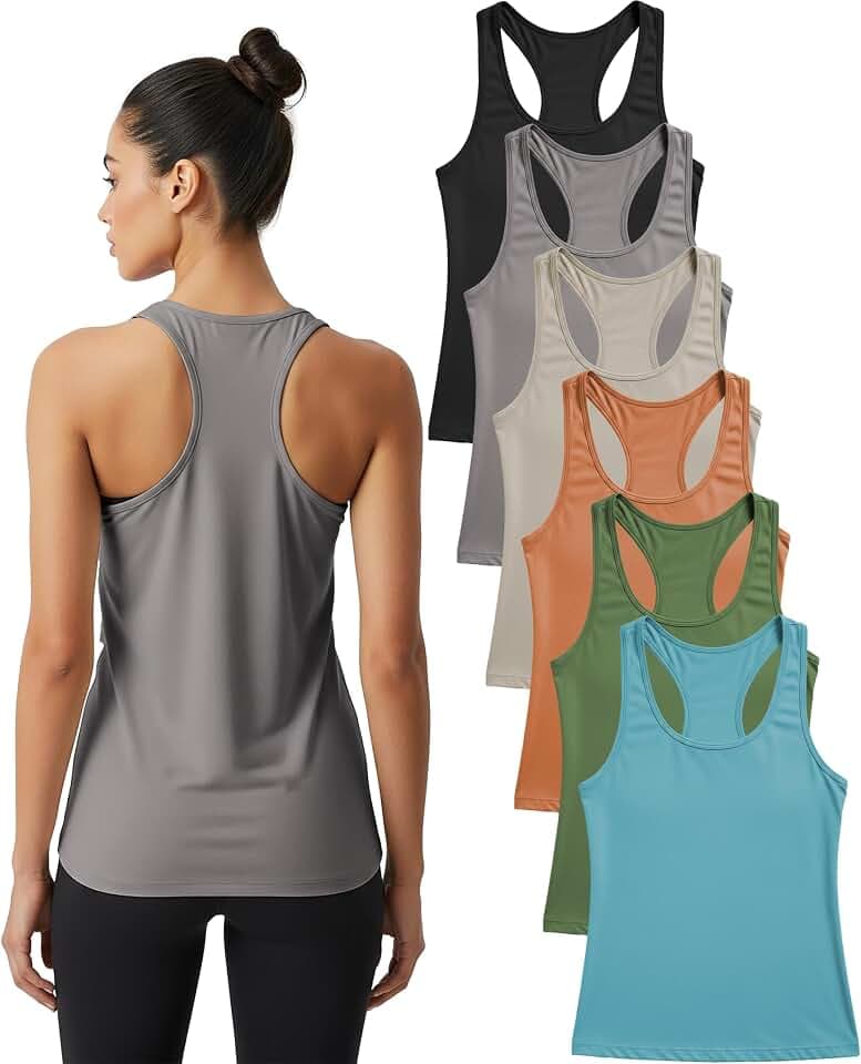 Sexy Basics Womens Racer Back Tanks | Ultra Soft Stretch | Dry - Fit Athletic Tops | Multi Packs