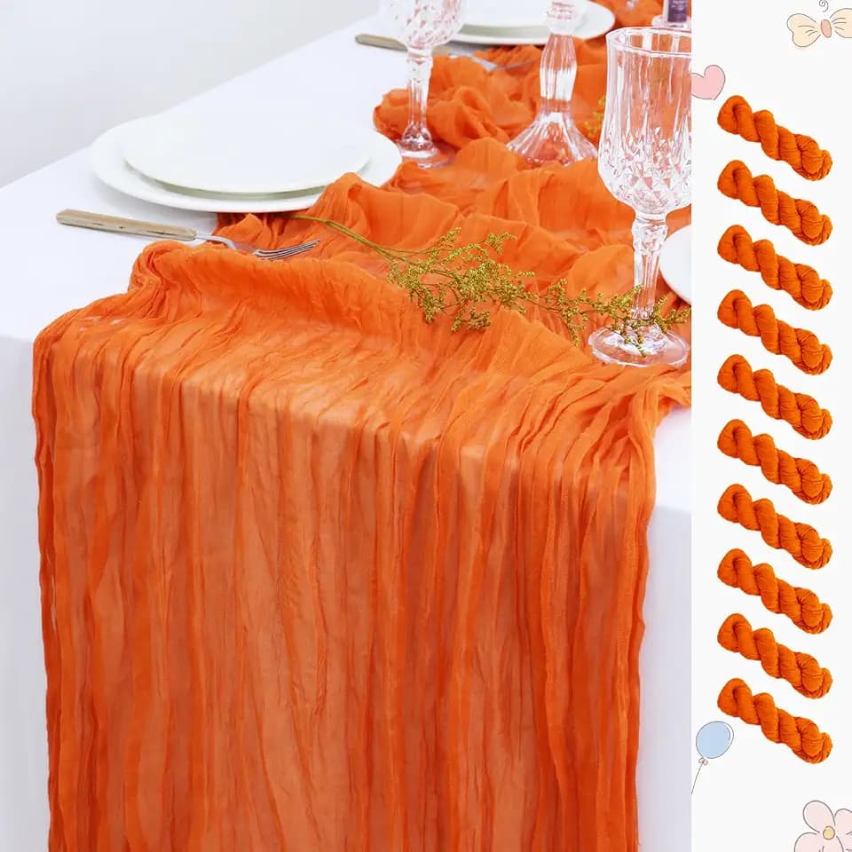 FUHSY Orange Cheesecloth Table Runner 10 Pack Gauze Table Runners 10FT Long Rustic Fall Table Runners Boho Gauze Cheese Cloths Table Runner for Wedding Thanksgiving Burnt Orange Halloween Table Decor