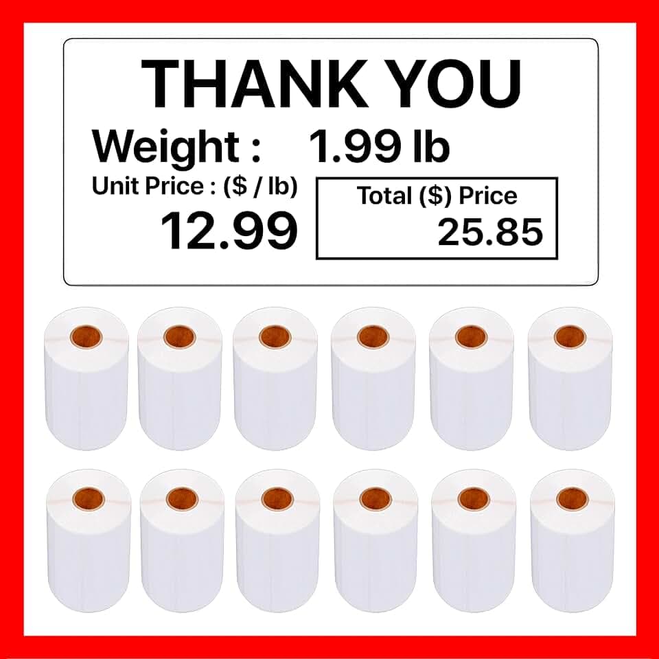 Labels LST-8060 Thermal 12 Rolls - 6,600 Labels Printer Printing Scale Compatible with CAS LP-1000 CL-5000 CL-5500 CL-7200, Easy Weigh LS-100, VisionTech DLP-300 (12 Rolls, 8060)