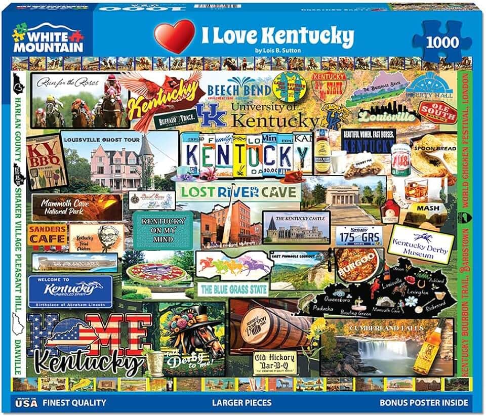 White Mountain 1000 Piece Jigsaw Puzzle Bluegrass State, I Love Kentucky