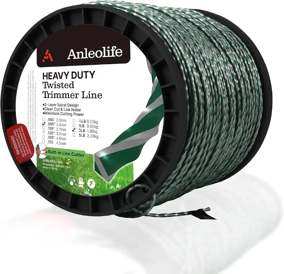 Anleolife .095" 3-Layer Twisted String Trimmer Line for Weeds, 1181ft 3 lb