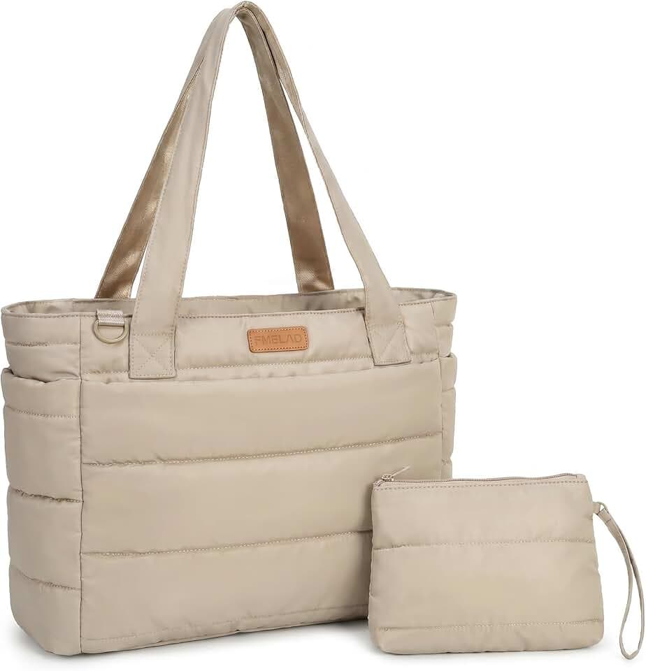 FHELAD Puffer Tote Bag for College Women, Lightweight Work Shoulder Bag