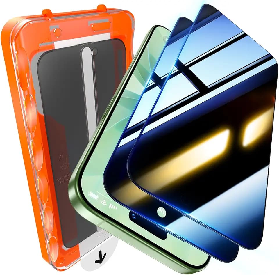 UniqueMe 2 Pack for iPhone 16 Pro/iPhone 17 Privacy Screen Protector - [Military Grade Shatterproof & 9H+ Hardness] Privacy Screen 17/16 Pro Tempered Glass Full Coverage,Easy to install