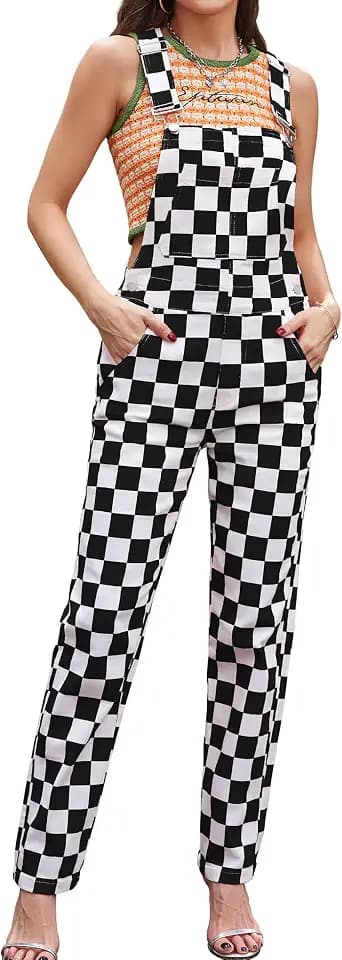 Bindefon Checkered Overalls for Women Cute Jumpsuit Bib Coveralls