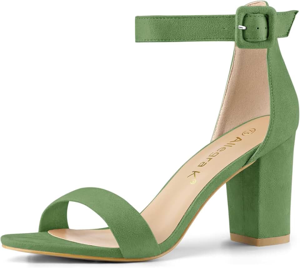 Allegra K Women's Open Toe Chunky High Heel Buckle Ankle Strap Sandals