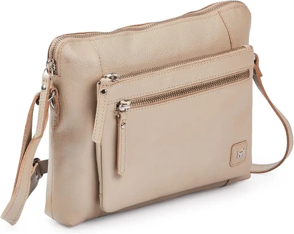 Leather Crossbody Bags for Women Small Soft Genuine Pebbled Sling Shoulder Handbag Crossover Purse with Full Adjustable Strap (Beige Nappa)