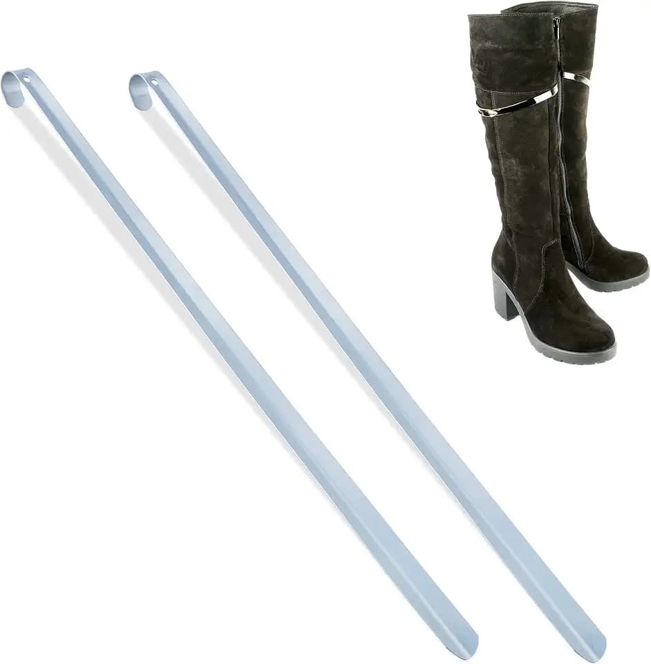 Relaxdays Schuhlöffel lang, 2er Set, 70 cm, Schuhanzieher Metall, Silber