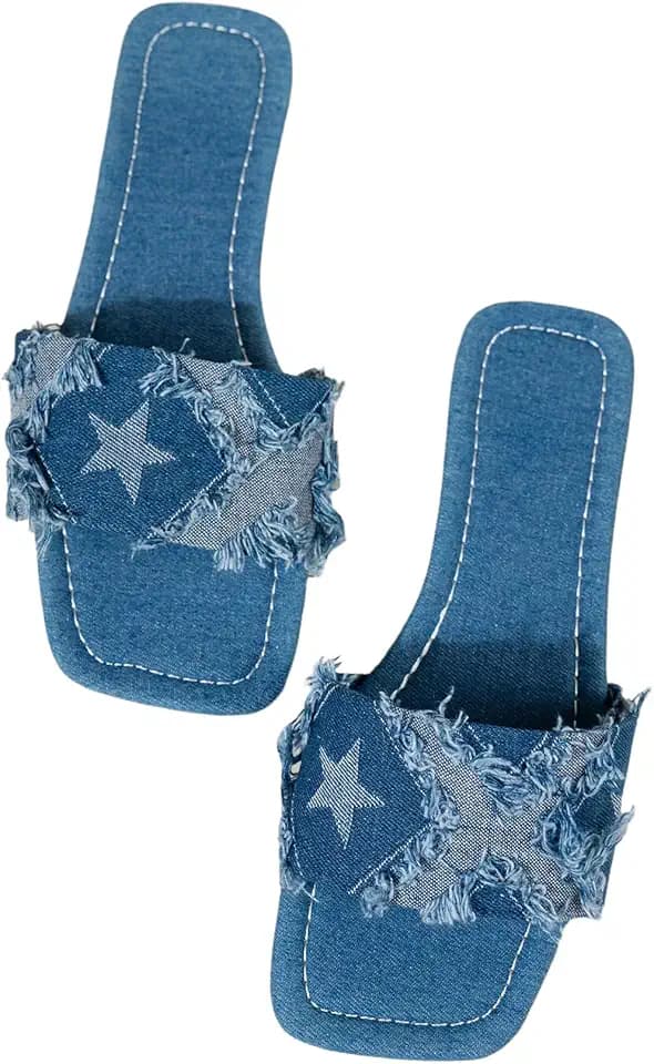 GORGLITTER Women's Y2k Jean Sandals Square Toe Cute Slip On Denim Sandals