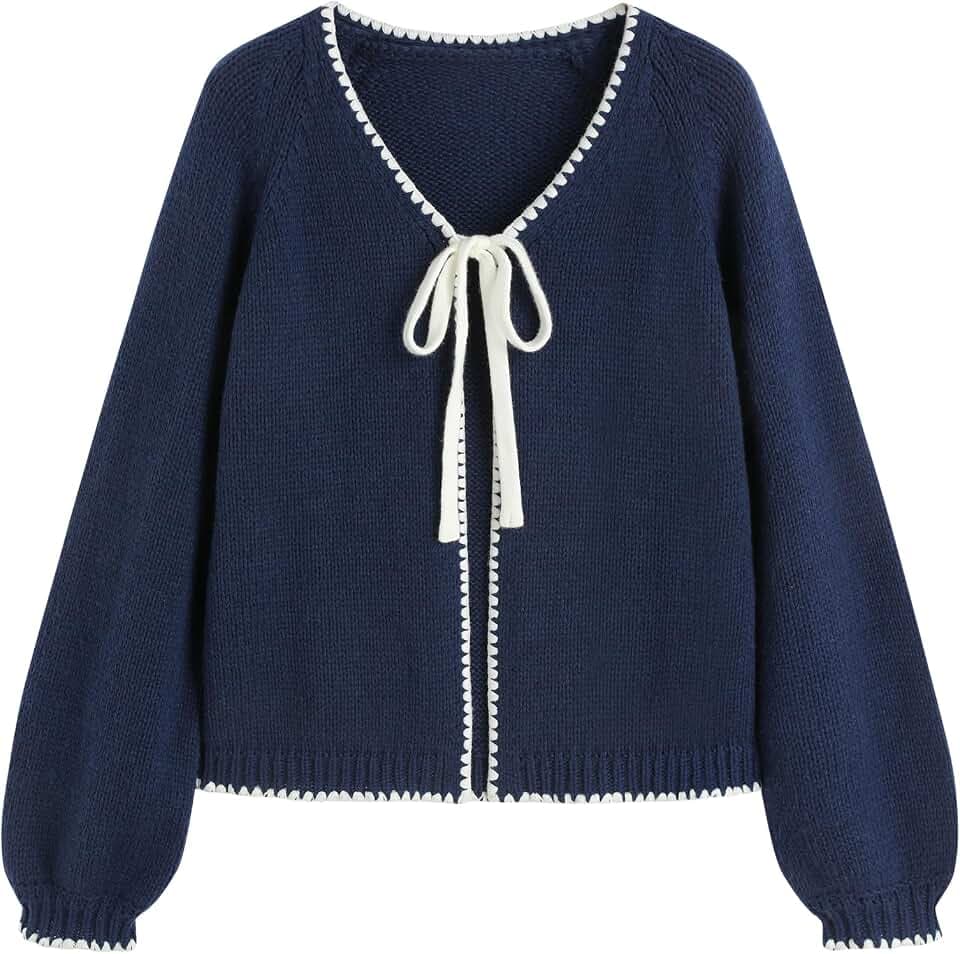 ZAFUL Women's Bow Cardigan Sweater Long Sleeve Tie Front Sweater