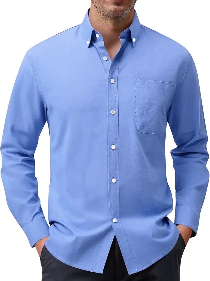 siliteelon Herren Hemd 100% Baumwolle Oxford Hemden Langarm Bügelfrei Freizeit Regular Fit Business Faltenfrei Formales Anzug Hemden mit Tasche
