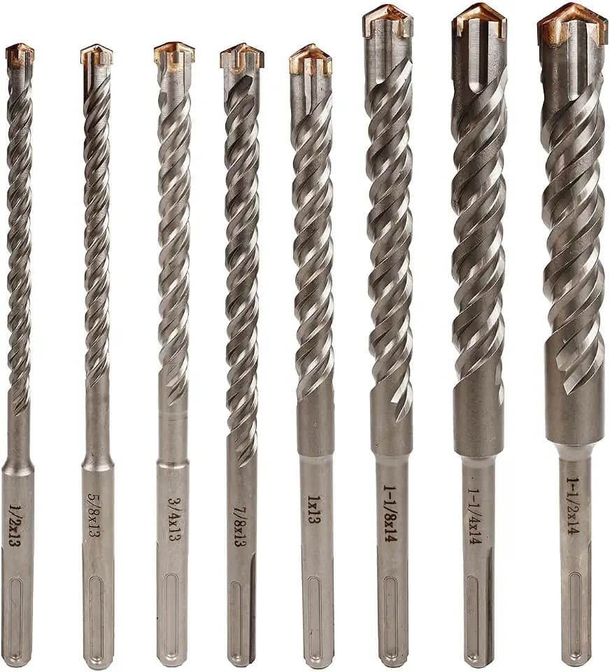 8 PCS Set SDS MAX Bits, 14 Inch Long 1/2" to 1-1/2" Diameter, Rotary Hammer Drill Bits, Masonry Drill Bits for Concrete, SDS MAX, Masonry Drill Bit Set, Concrete Drill Bit Set