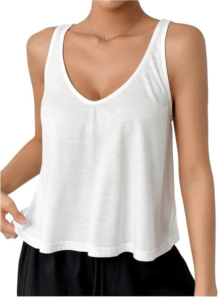 SweatyRocks Women's Flowy Tank Tops V Neck Sleeveless Loose Fit Crop Top