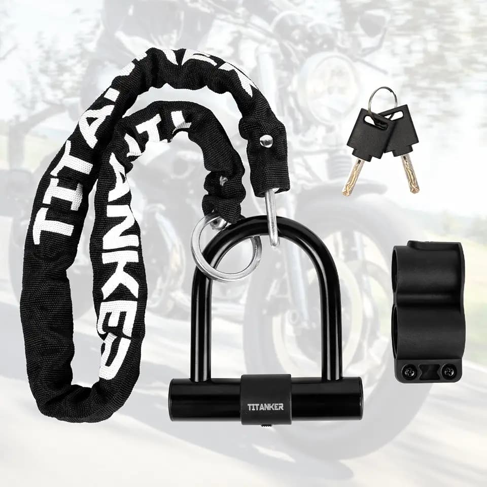 Titanker Motorcycle Chain Lock, Heavy Duty Bike Chain Lock with 2 Keys, Bike Locks with 14mm Thick U Lock for Bicycles, Motorbikes, Mopeds, Scooters (3FT,4FT)(6mm Chain,12mm Chain)
