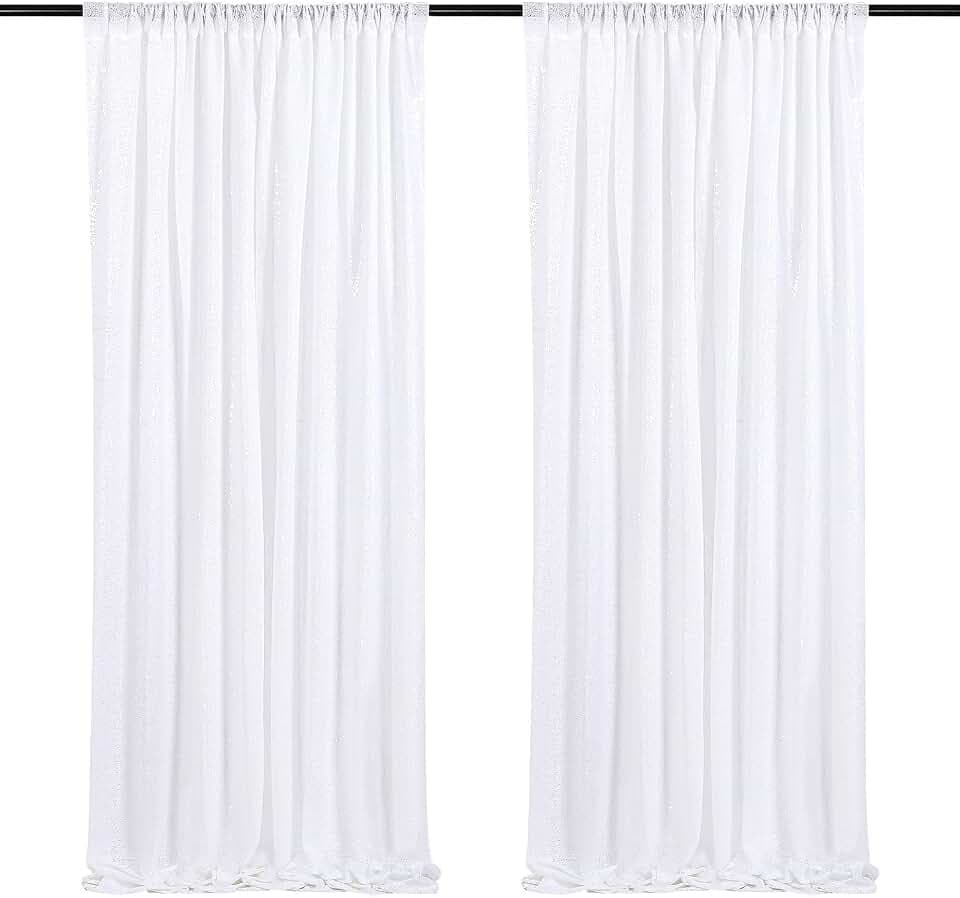 White Sequin Backdrop Curtains-2 Panels 2FTx8FT White Backdrop for Valentines Day, Glitter Party Decorations Background Drapes for Wedding Birthday Anniversary Graduation Photo Booth Decor