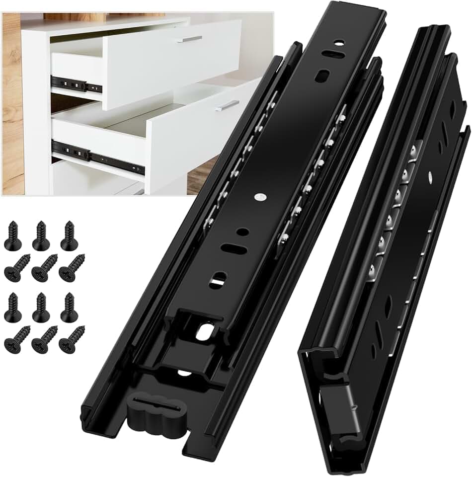 AOLISHENG Schubladenschienen Vollauszug 350mm Schwerlastauszug mit 45 kg Tragkraft für Küchenschränke und Möbel,Schwarz,1 Paar(2er Set)