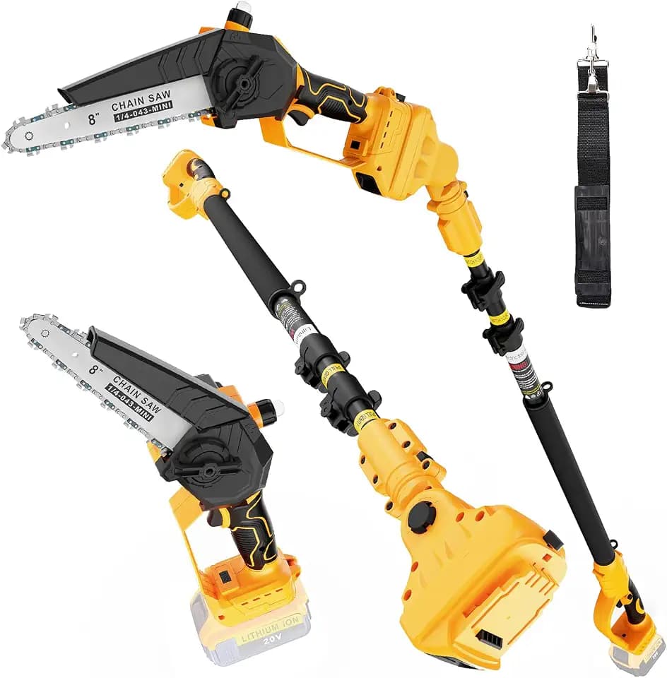 2-in-1 Cordless Pole Saw Compatible with Dewalt 20V MAX Battery (Battery Not Included), 8 Inch Brushless Pole Extension-15.6ft- Chainsaws for Tree Trimming