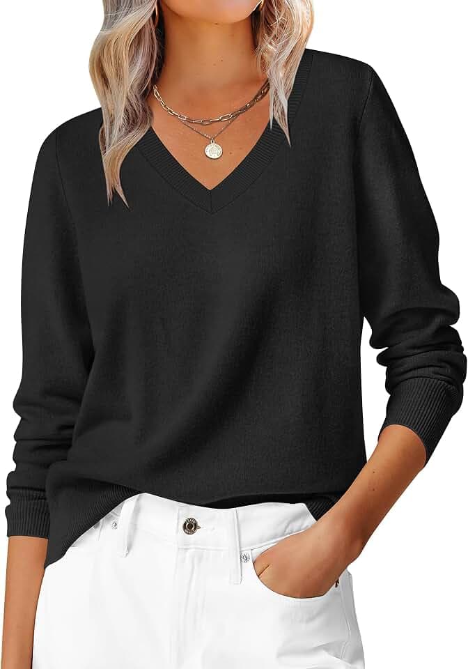ANRABESS Women’s Fall Long Sleeve V Neck Lightweight Sweaters Top