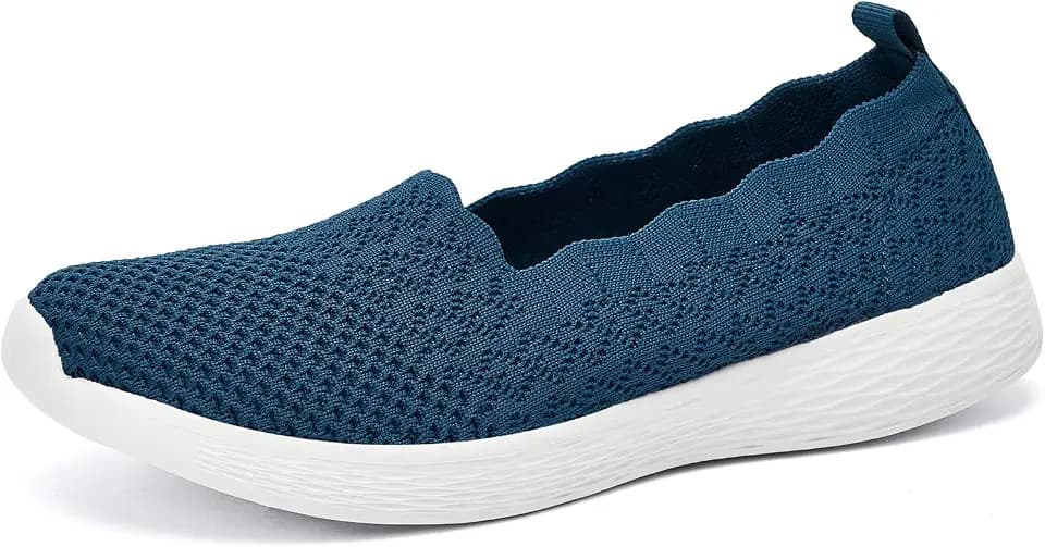 poemlady Women's Walking Shoes Slip On Knit Mesh Loafers Round Toe Flat