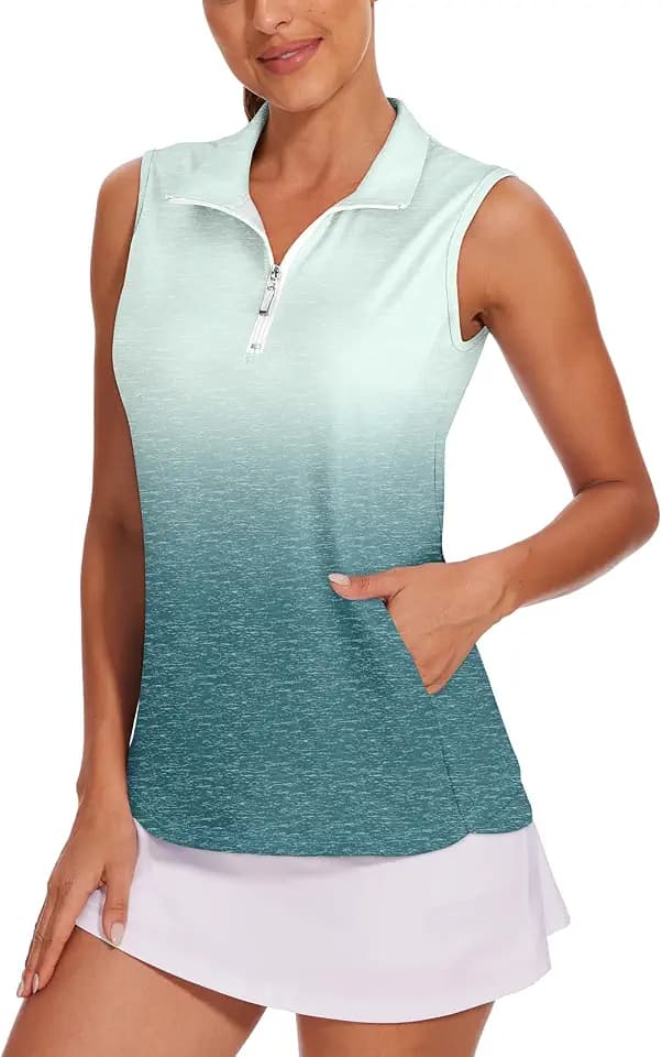 Tanst Sky Womens Sleeveless Golf Shirt Zip Up Workout Tops with Pockets