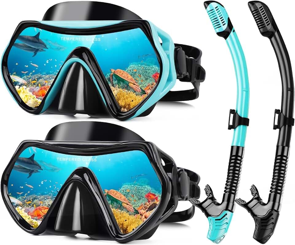 Hydomi Schnorchelset Erwachsene Anti-Fog Taucherbrille mit 180° Panorama Sichtfeld, Dry Top Schnorchel 3-Kanal System, Auslaufsichere Tauchmaske aus gehärtetem Glas für Tauchen Schwimmen