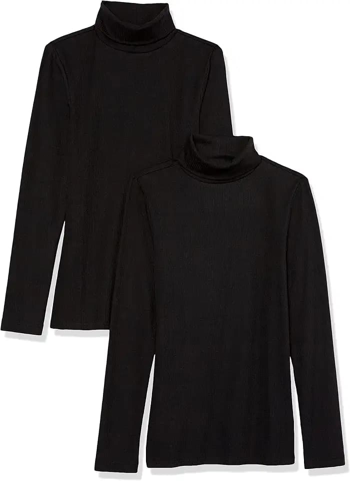 Amazon Essentials Women's Slim-Fit Layering Long Sleeve Stretchy Knit Rib Turtleneck Top (Available in Plus Size), Pack of 2