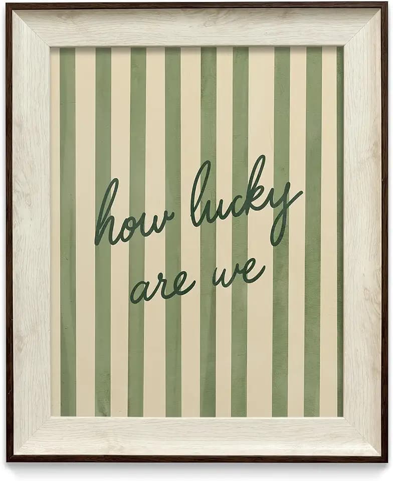 razliubit How Lucky Are We Wall Art, Framed Green Canvas Print, 10x12 Inch