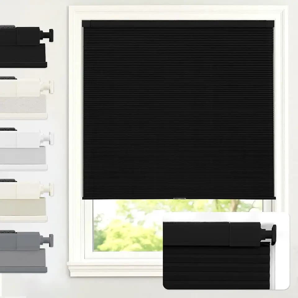 AOSKY No Drill Cordless Blackout Cellular Shades, 23" W x 64" H, Black