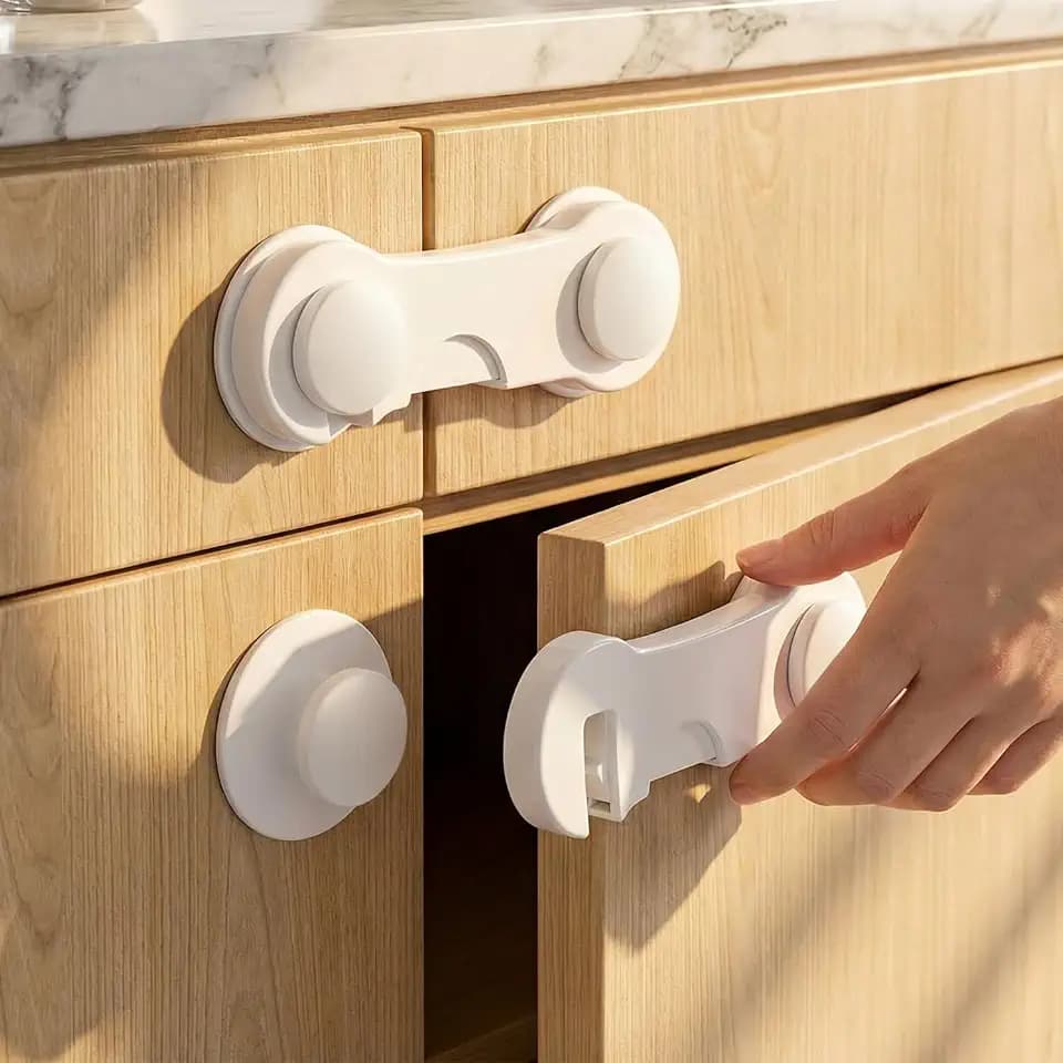 QWORK® 12 Stück schranksicherung für Schränke und Schubladen - Sicherung mit Kleber, kein Bohren notwendig