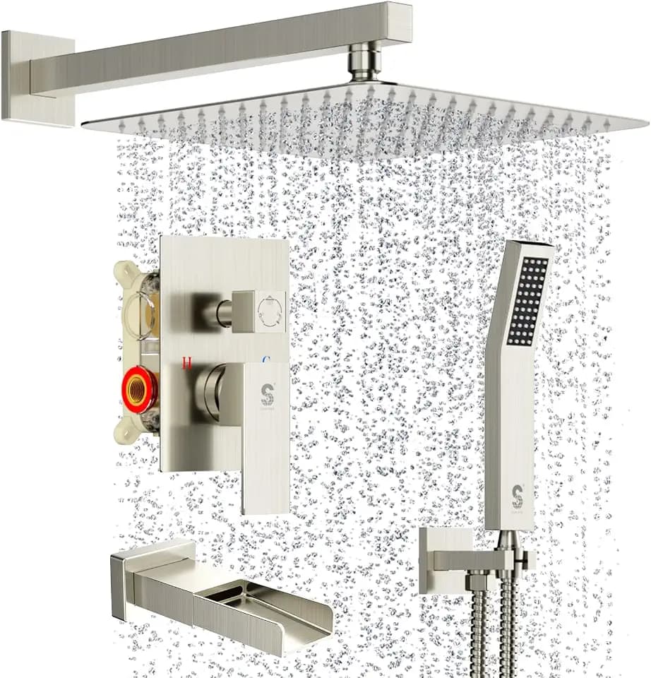 SR SUN RISE 12'' All-Metal Shower System with Tub Spout Handheld Sprayer