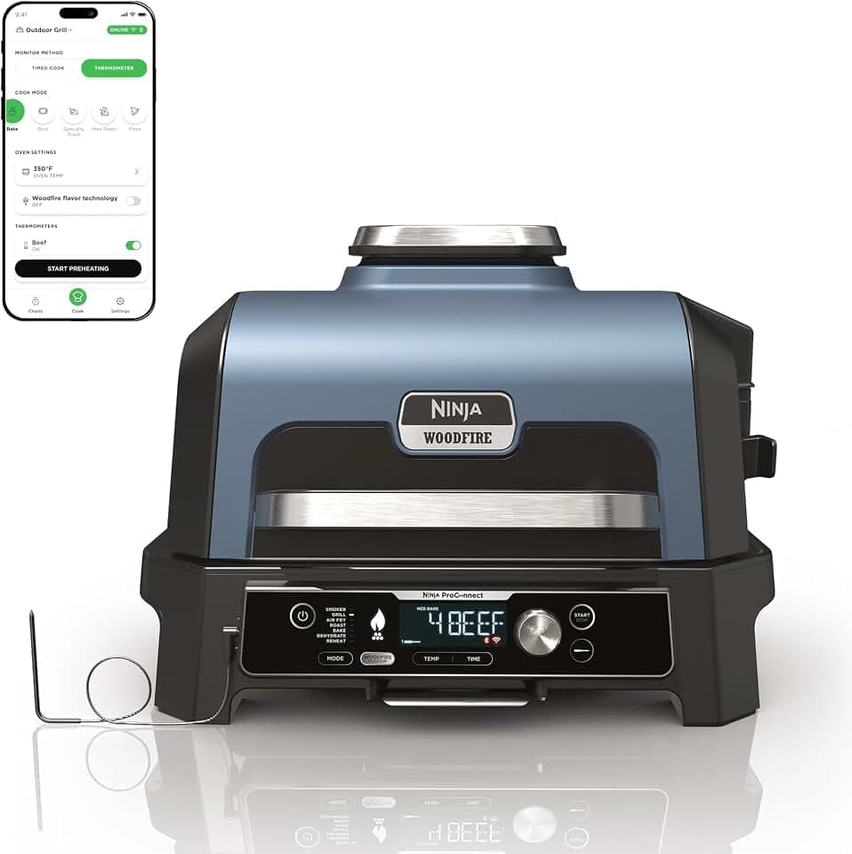 Ninja Woodfire ProConnect Premium XL BBQ Grill, 7-in-1, App Enabled, Blue