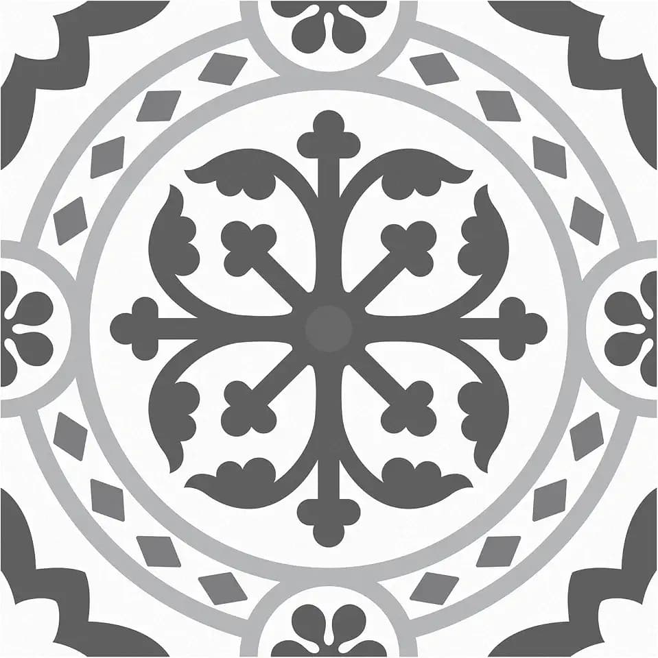 MORCART Peel and Stick Floor Tile - 20 PCS, 11.8" x 11.8" Vinyl Flooring - Waterproof Self-Adhesive Floor Tile for Bathroom, Kitchen, Living Room, Bedroom - White & Gray Retro Floral Look