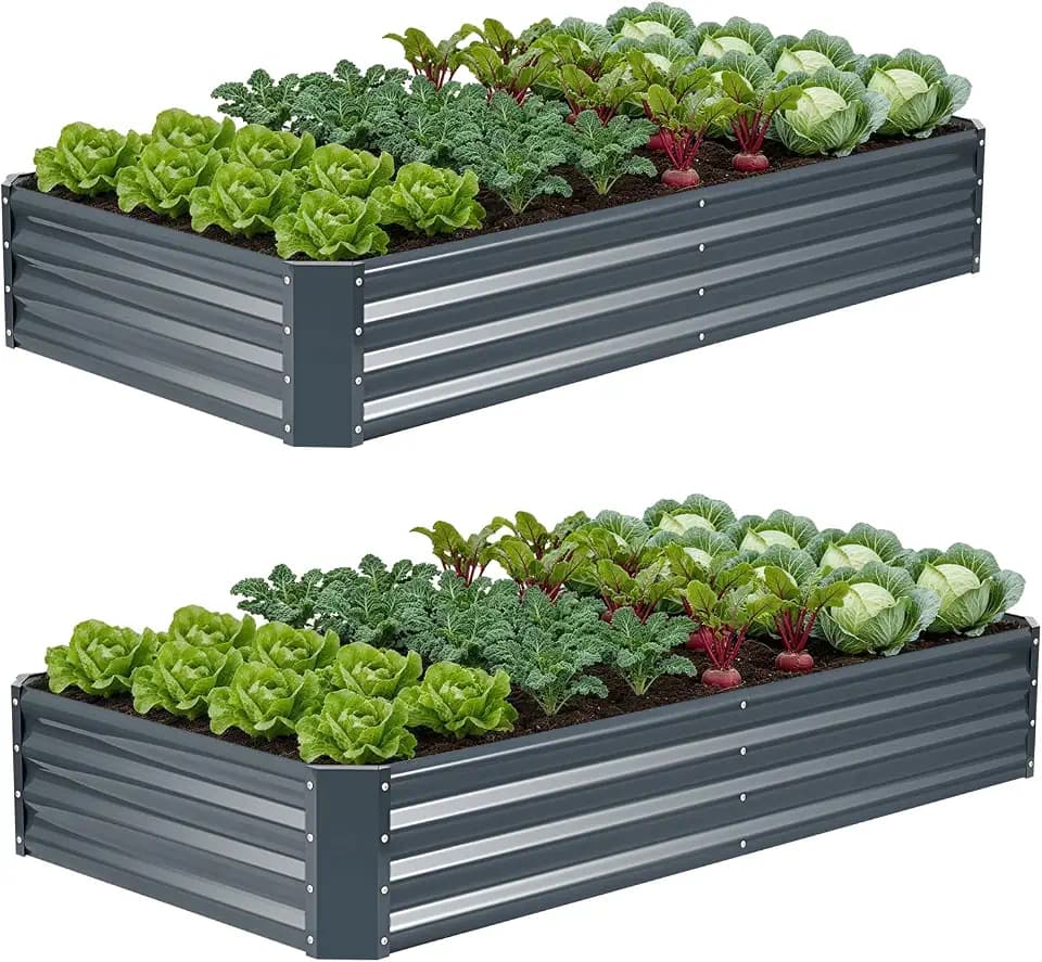 2Pack 6×3×1ft Galvanized Raised Garden Bed Kit, Metal Planter Boxes Outdoor, Large Raised Beds for Vegetables, Fruits, and Flowers - Grey