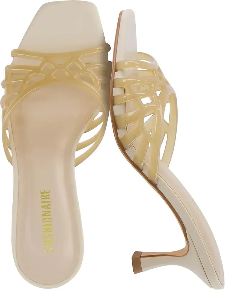 CUSHIONAIRE Naty Jelly Kitten Heels for Women, Chic Slip-On Mule Design with Modern Open Square Toe Womens Heels