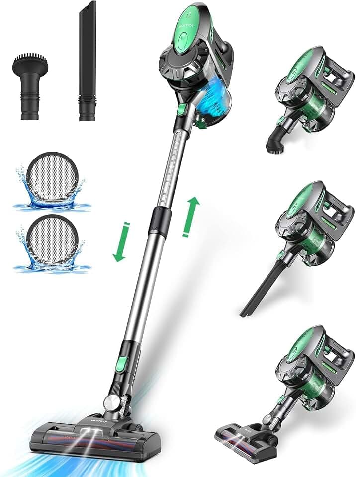 Vactidy Akku Staubsauger kabellos, Blitz V8 Kabelloser Staubsauger mit abnehmbarem Akku, 22KPa Saugkraft für Hartholzböden, bis zu 35min Laufzeit, Grün