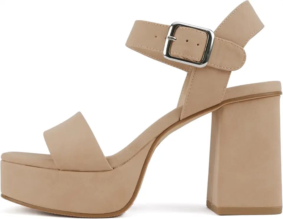Soda “Kasel” ~ Women Square Toe High Heel Platform Dress Sandal with Adjustable Ankle Strap