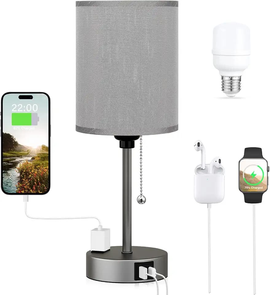 Small Bedside Table Lamp for Bedroom, Desk Lamp with USB Ports for Dorm