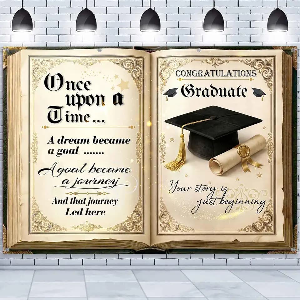 10x8ft Class of 2026 Graduation Backdrop, Black Gold Congrats Grad Party Decorations, Graduation Photo Booth Background for High School College Ceremony Party Supplies YUNTKYW001