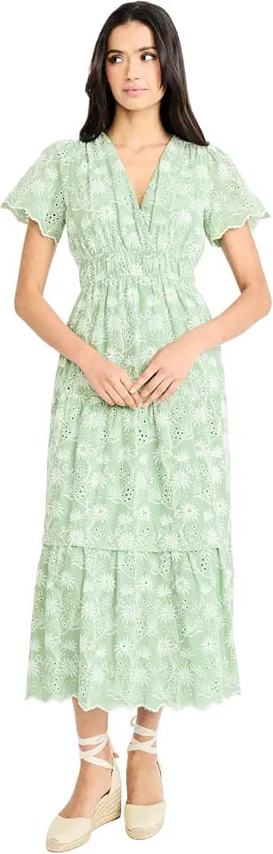 Maggy London Women's Women's Boho Floral V-Neck Flutter Sleeve Midi Dress for Wedding Guest & Spring Occasions