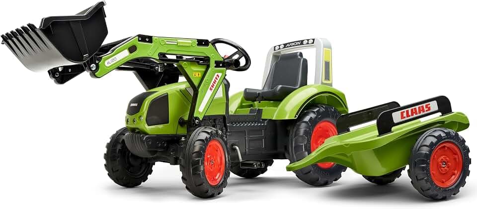 Falk - Tractoplader mit Pedalen Claas mit und Anhänger – ab 3 Jahren Schaufel vorne mit Gelenk – Sitz verstellbar – 1040AM, grün