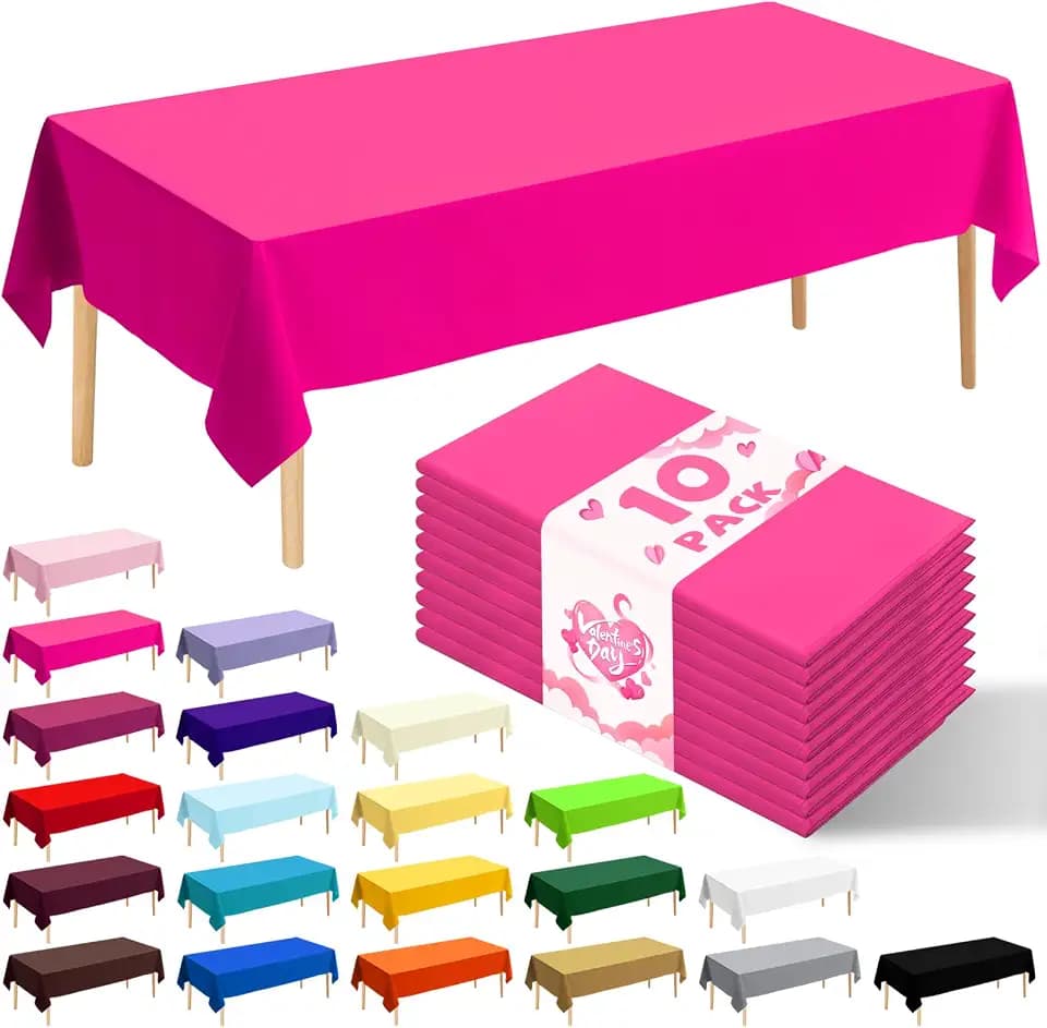 10 Pack Fuchsia Plastic Table Cloth 54x108 Inch Disposable Waterproof Rectangle Tablecloth for Party Birthday Wedding Picnic Outdoor